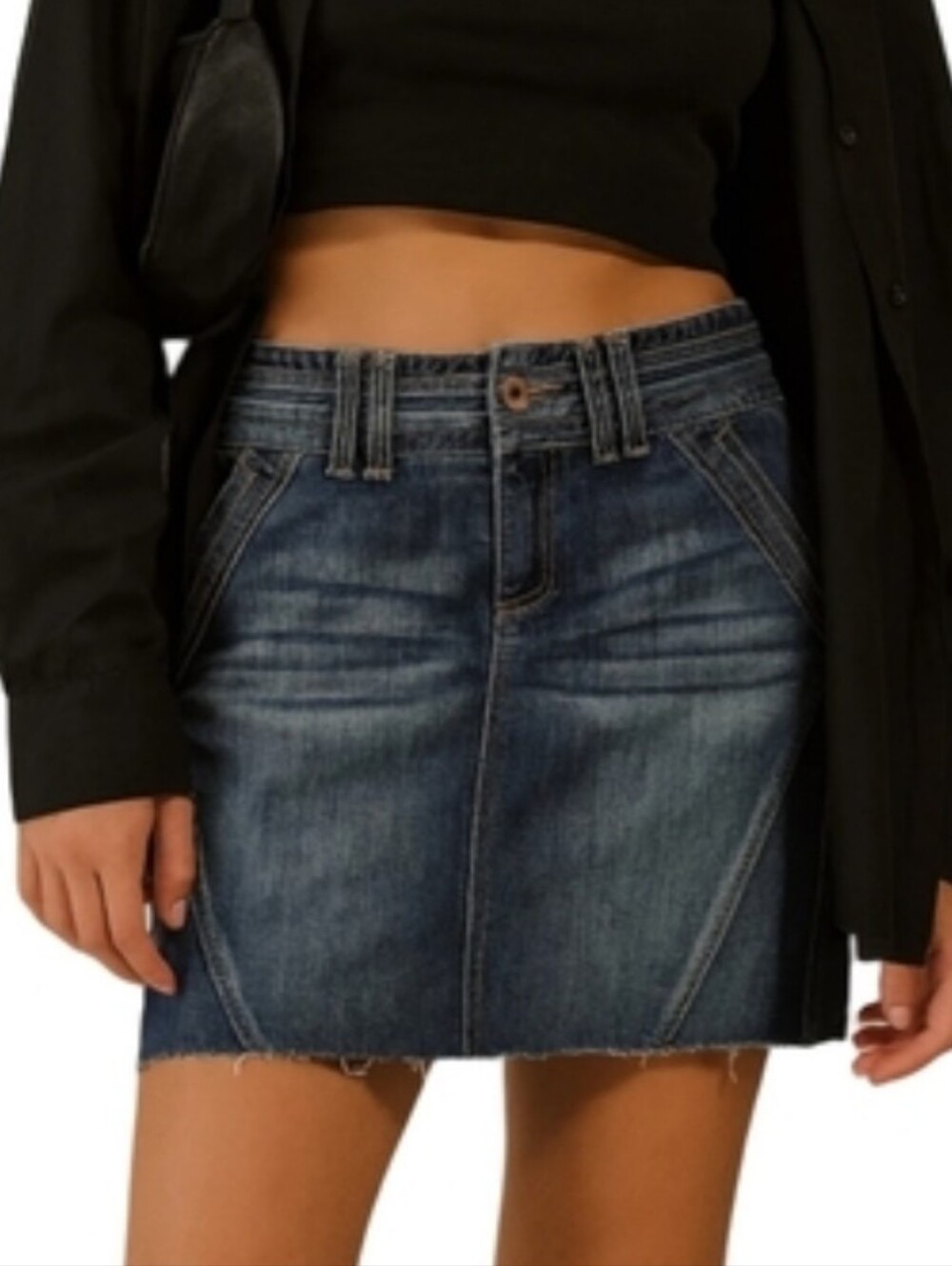 DKNY Denim Mini Skirt Womens Size 6 Blue Jean Skirt Raw Frayed Hem Streetwear